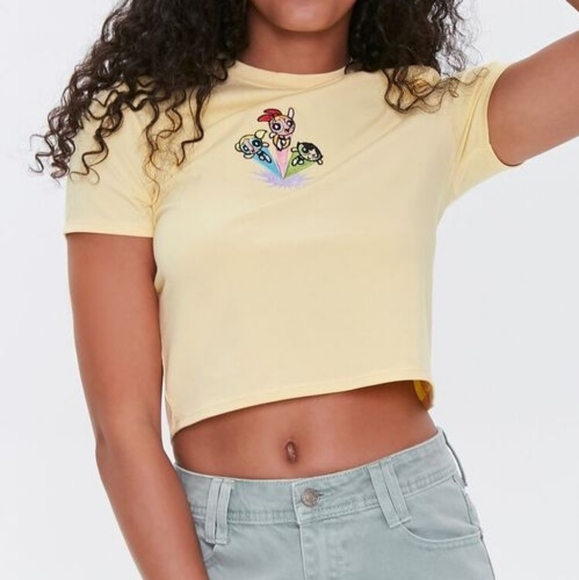 Forever 21 Tops - NWT Powerpuff Girls Embroidered Patch Pastel Yellow Cropped T Shirt Forever 21